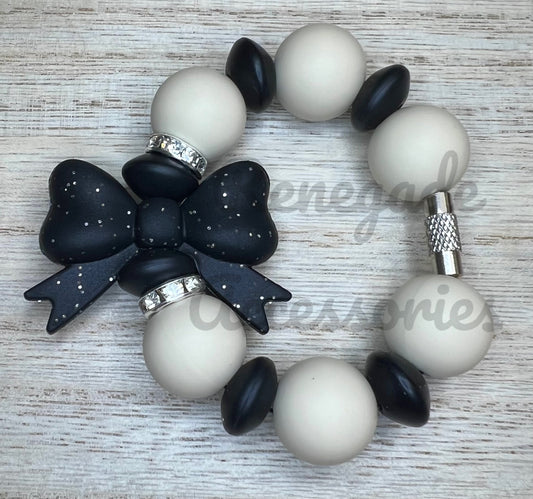 Silicone Charm - Black Glitter Bow - Aubrie Checkers
