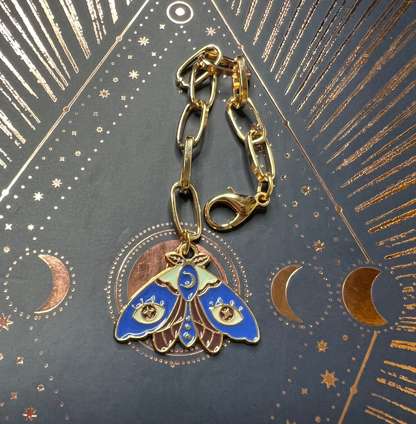 Metal Charm - Blue Moth - Gold