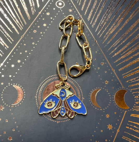 Metal Charm - Blue Moth - Gold