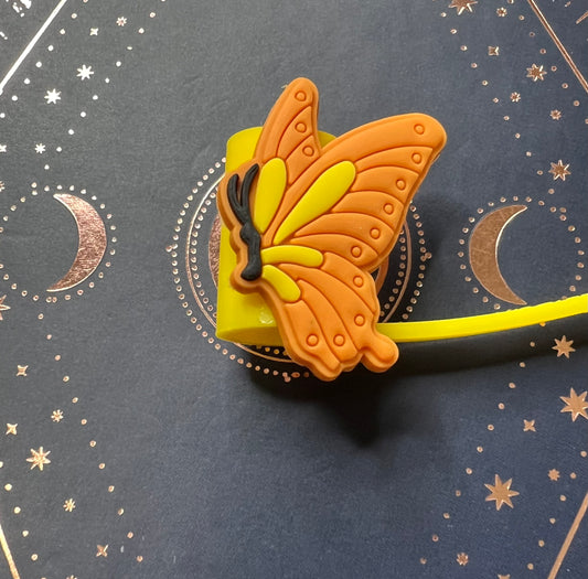 Straw Topper - Yellow/Orange Butterfly