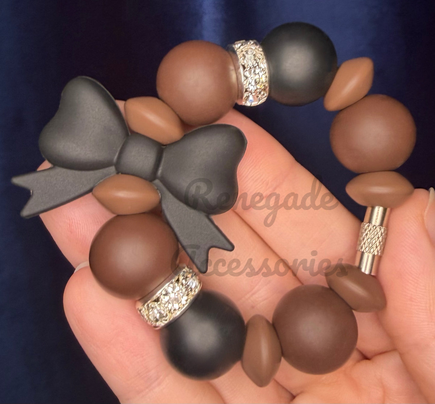Silicone Charm - Black Bow - Snakeskin
