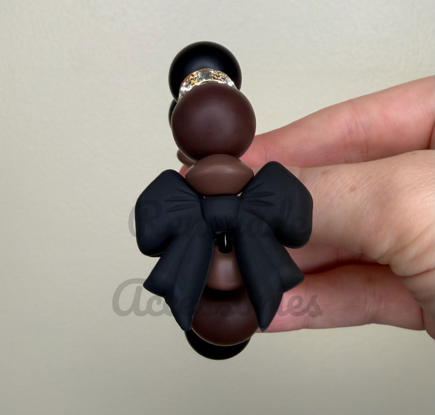 Silicone Charm - Black Bow - Leopard