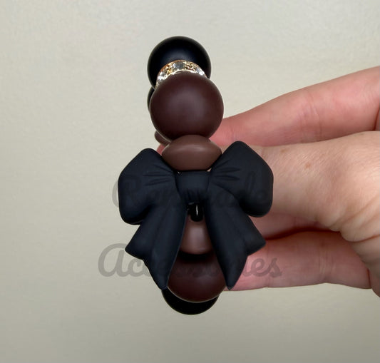 Silicone Charm - Black Bow - Leopard