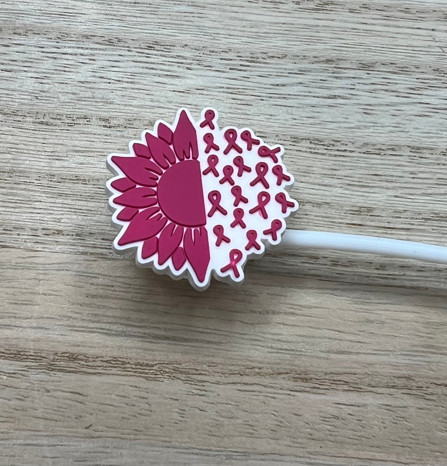 Straw Topper - Breast Cancer Ribbon Sunflower