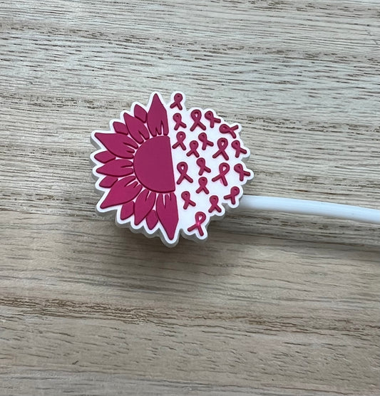 Straw Topper - Breast Cancer Ribbon Sunflower