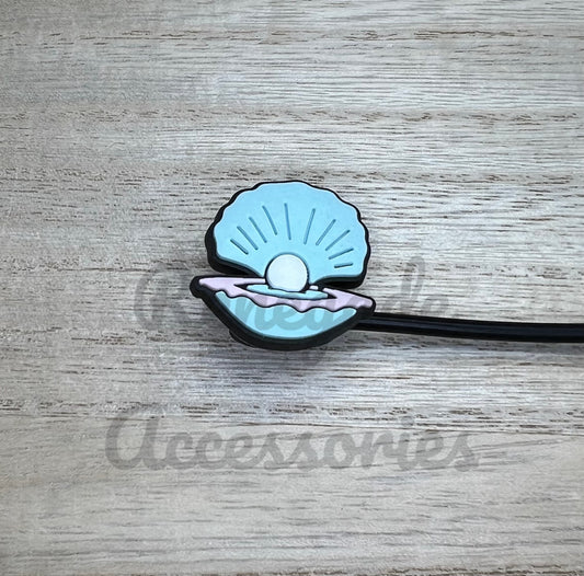 Straw Topper - Clam / Oyster - Blue Seashell