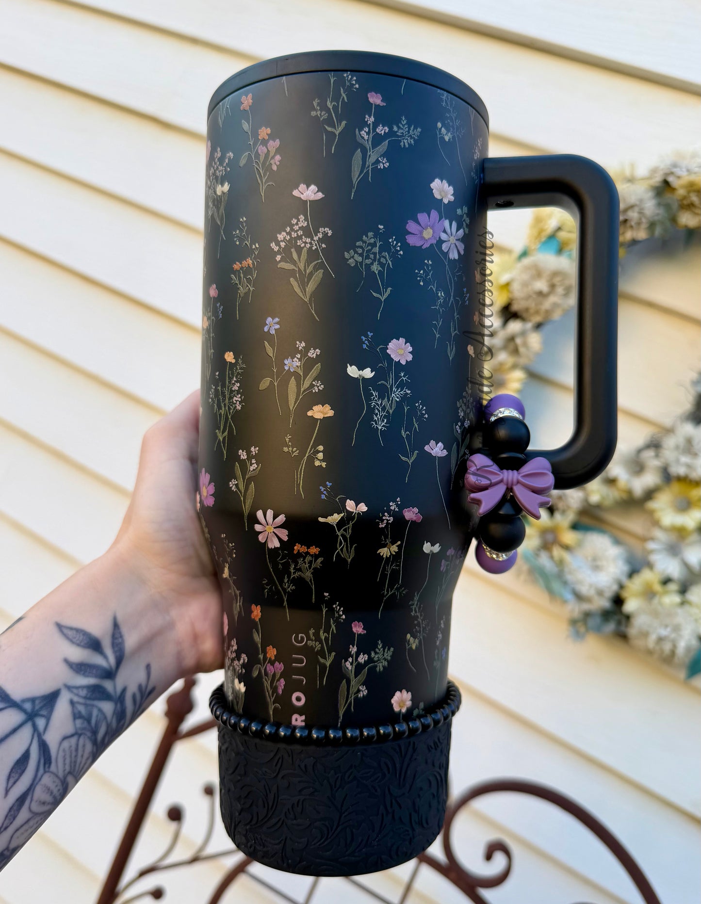 Silicone Charm - Purple Bow/Midnight Floral