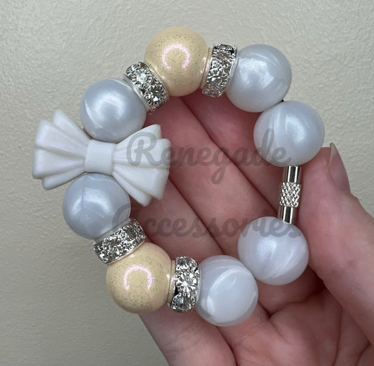 Silicone Charm - Metallic White Bow