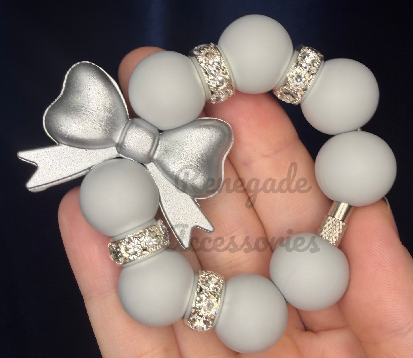 Silicone Charm - Silver Bow - Disco Ball