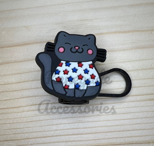 Straw Topper - Fourth Of July Cat