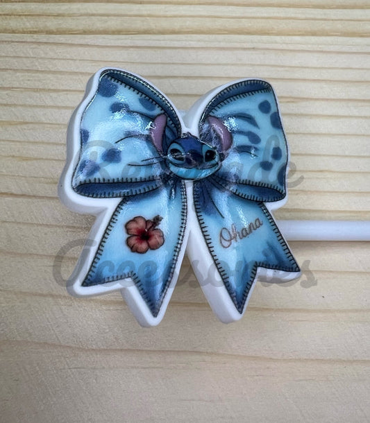 Straw Topper - Blue Alien Bow