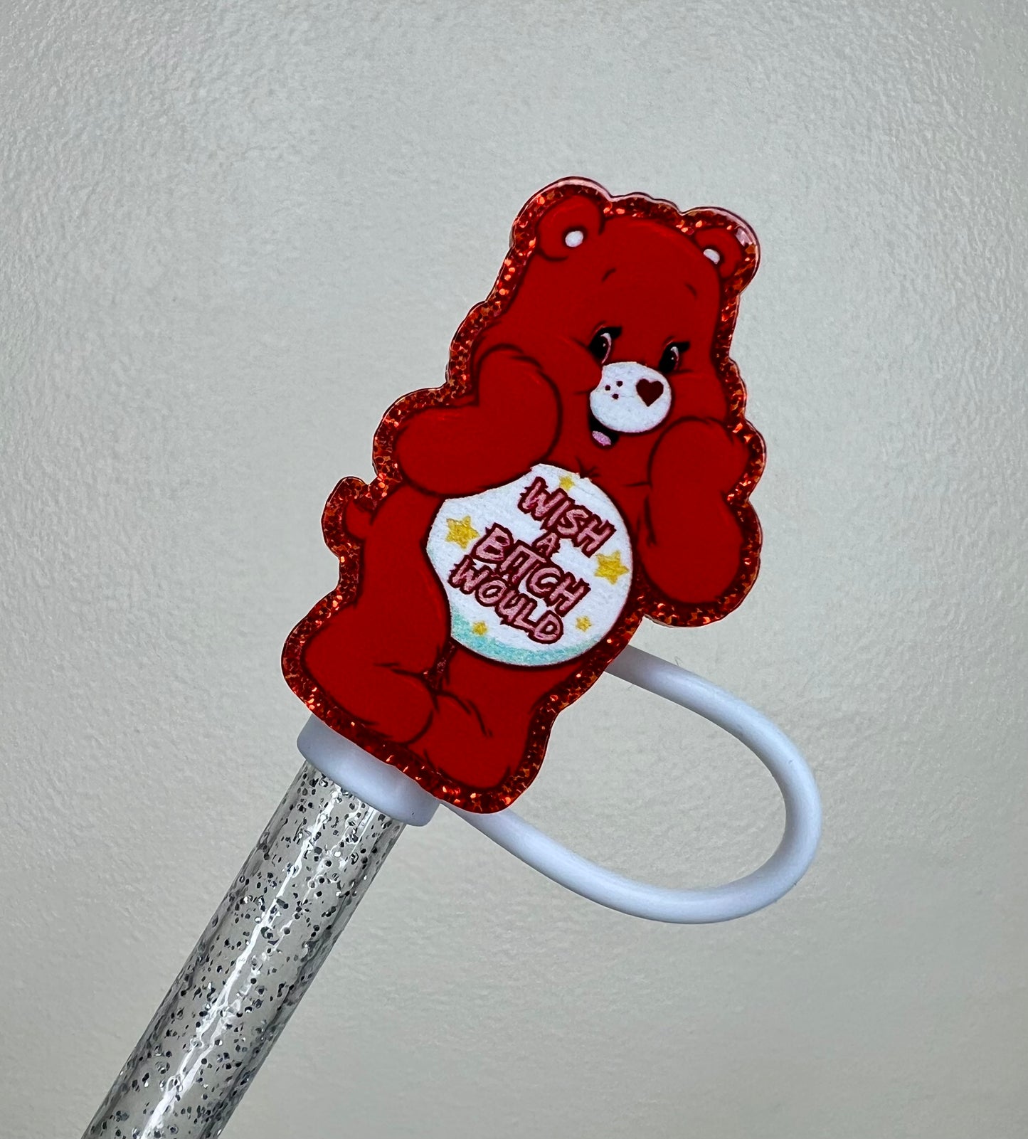 Straw Topper - Acrylic - Wish A B**** Would - Bear Character