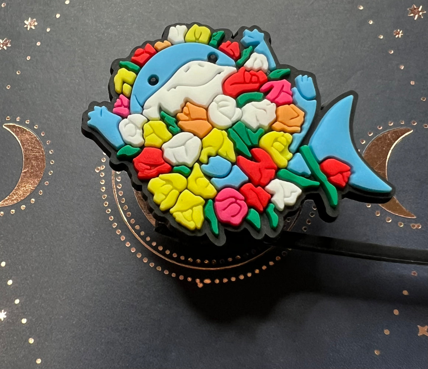 Straw Topper - Floral Shark