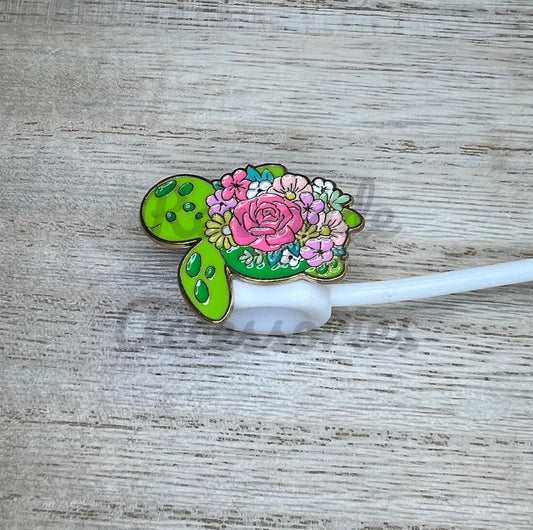 Straw Topper - Metal - Turtle Flowers