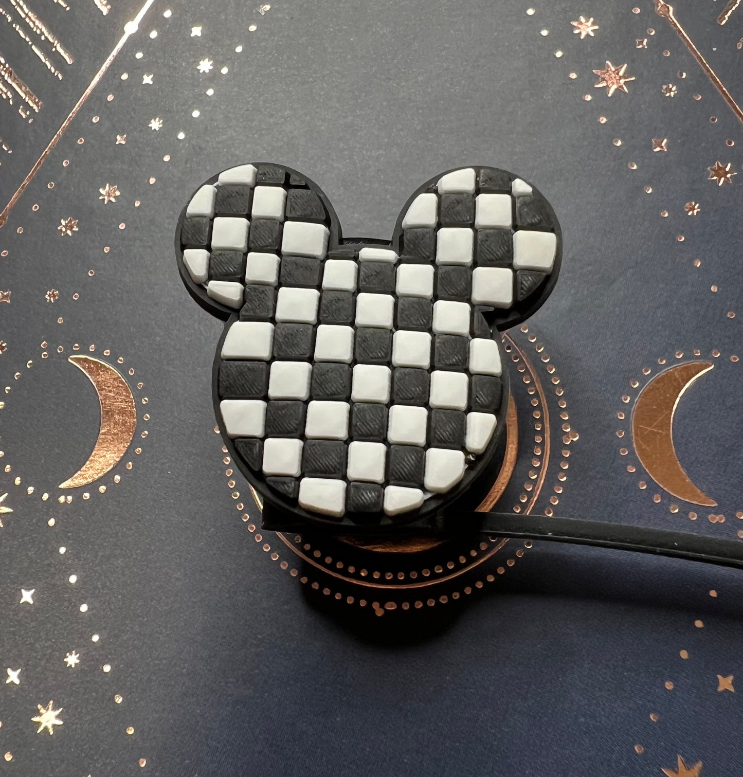 Straw Topper - Checkered Mouse Ears