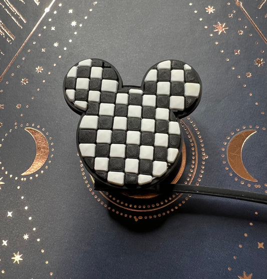 Straw Topper - Checkered Mouse Ears