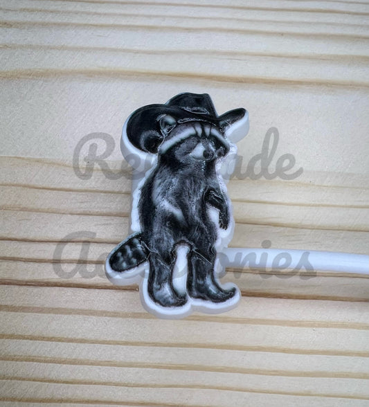 Straw Topper - Cowboy Raccoon