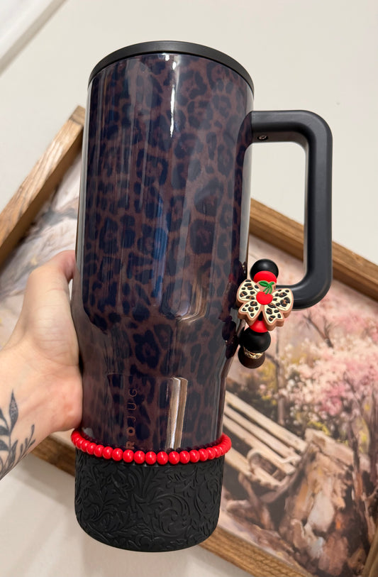 Silicone Charm - Leopard Cherry Bow - Luxe