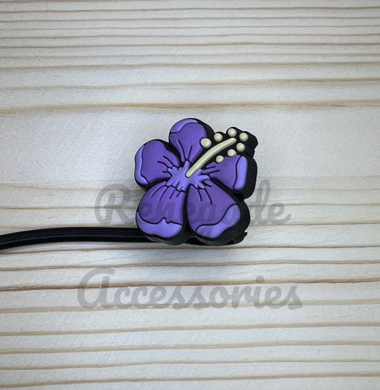 Straw Topper - Purple Hibiscus Flower
