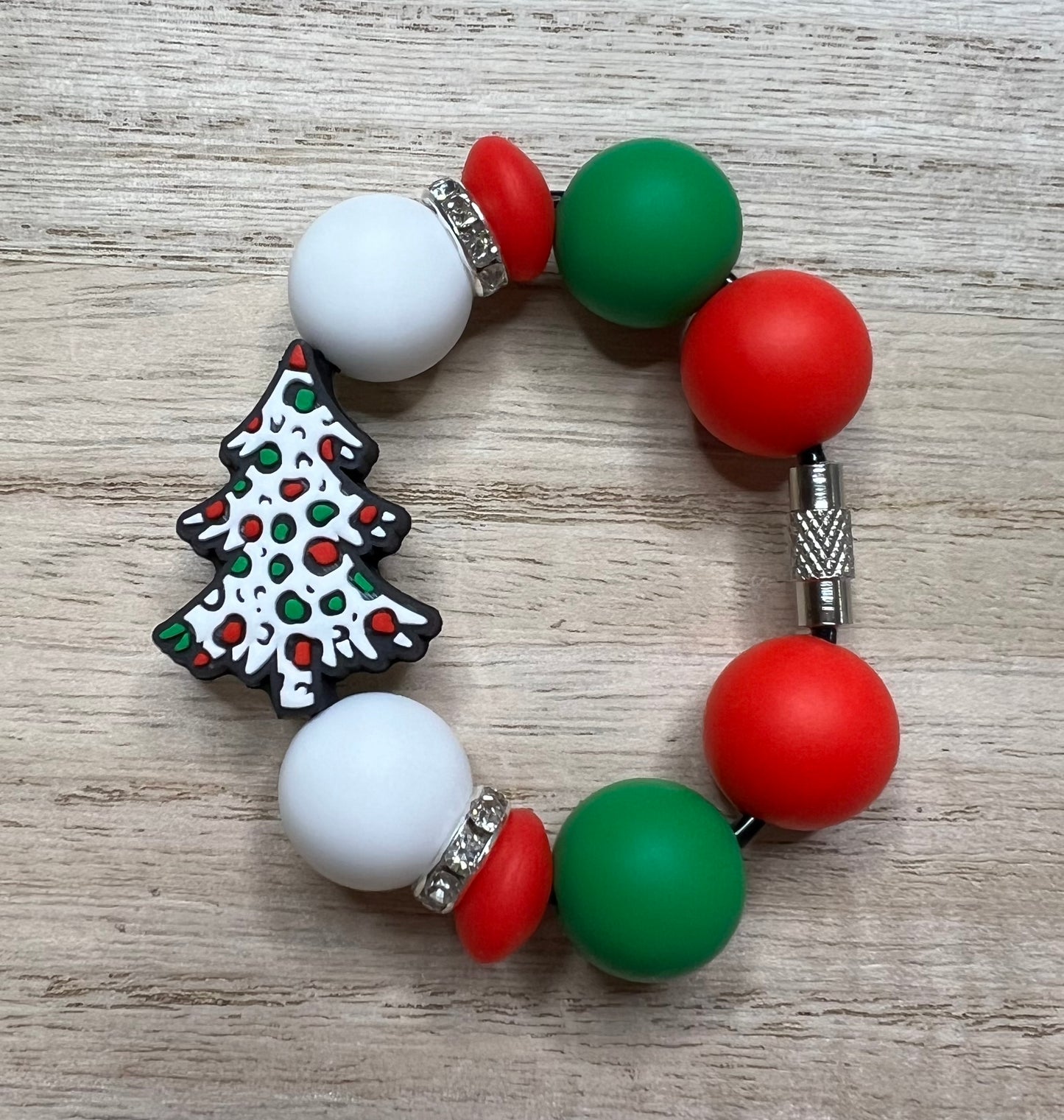 Silicone Charm - Christmas Tree - Red/Green