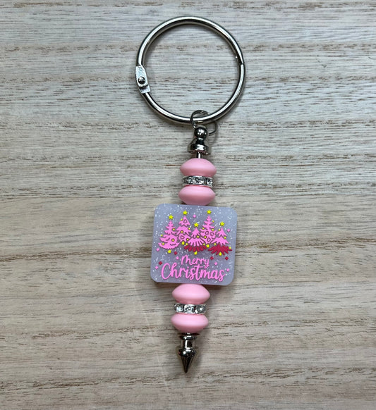 Silicone Charm - Merry Christmas Pink Trees