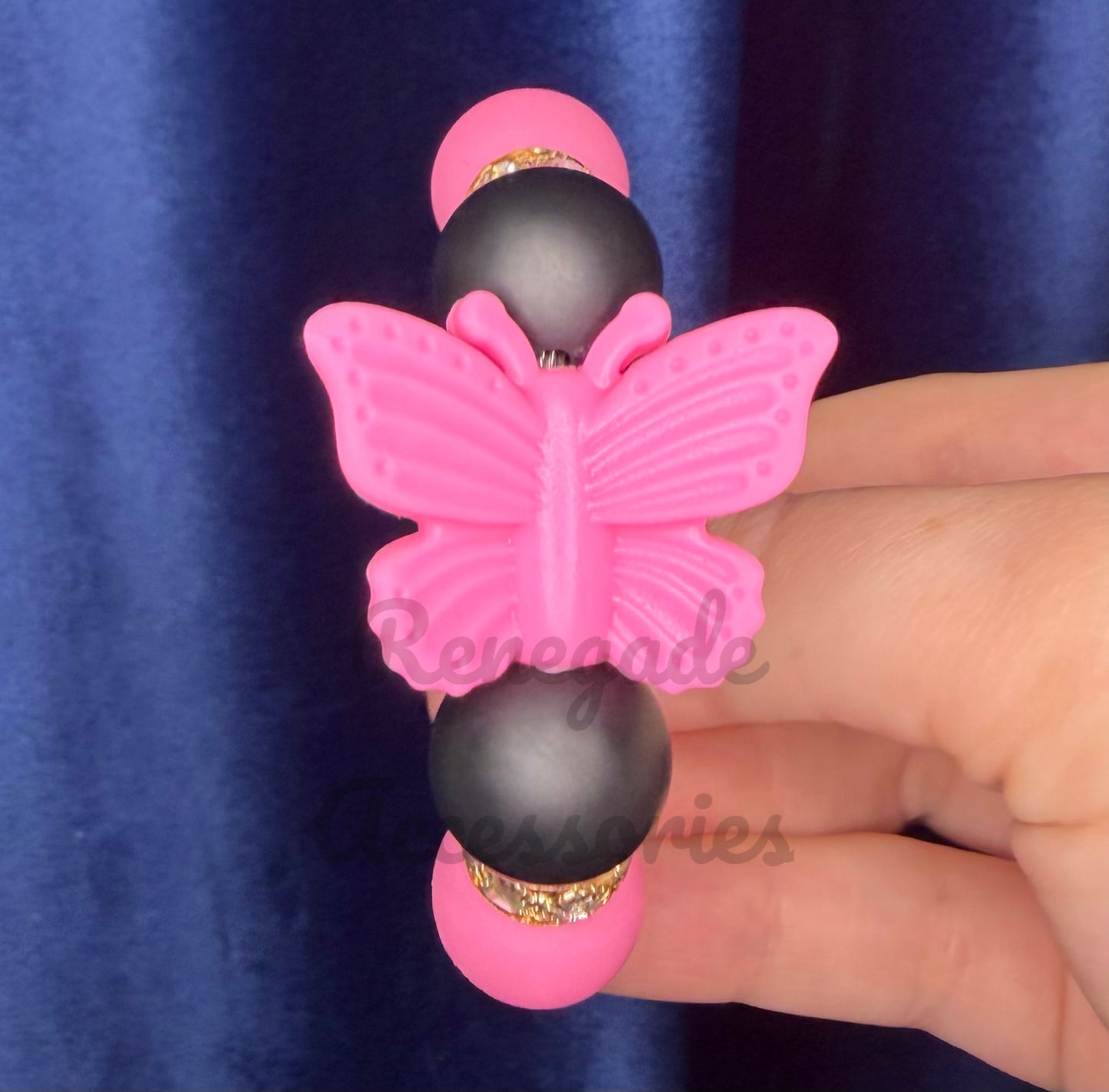 Silicone Charm - Pink Butterfly - Pink Leopard