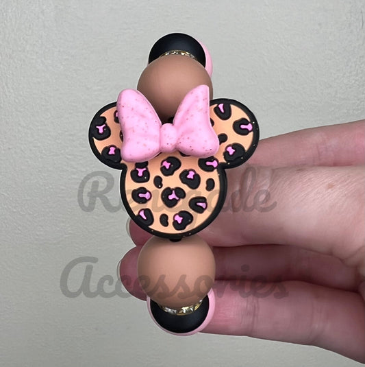 Silicone Charm - Mouse Ears Cheetah Bow