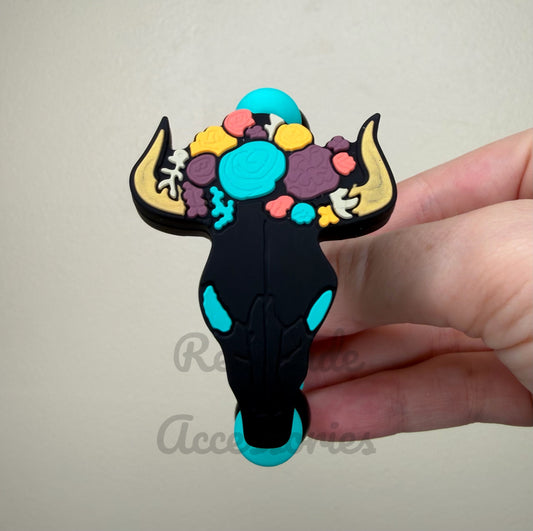 Silicone Charm - Black Steer Skull