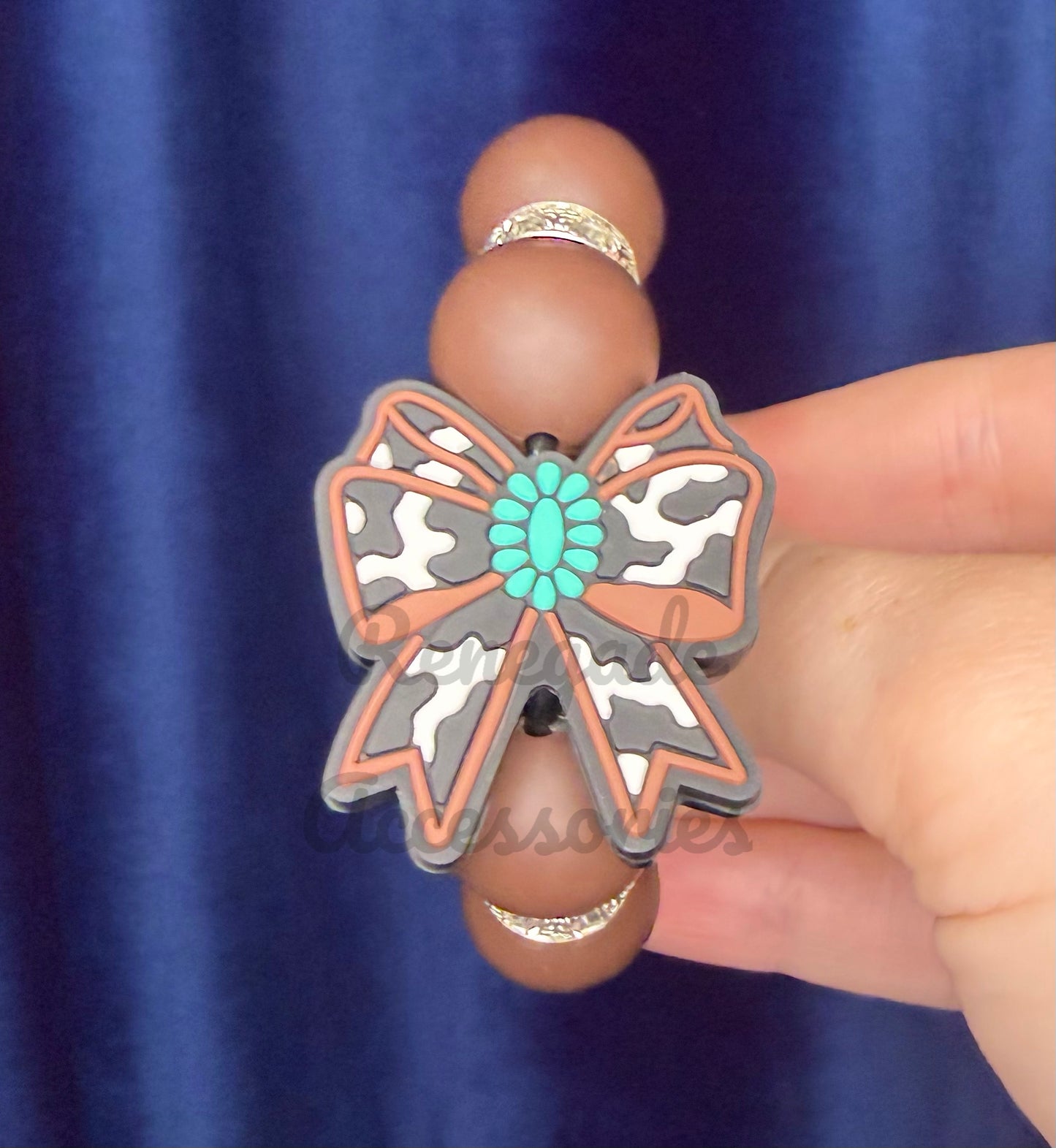 Silicone Charm - Cow Print Bow/Frontier