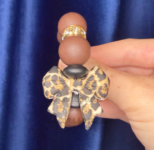 Silicone Charm - Leopard Bow - Brown Leopard