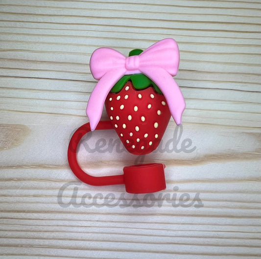 Straw Topper 3D - Strawberry Pink Bow