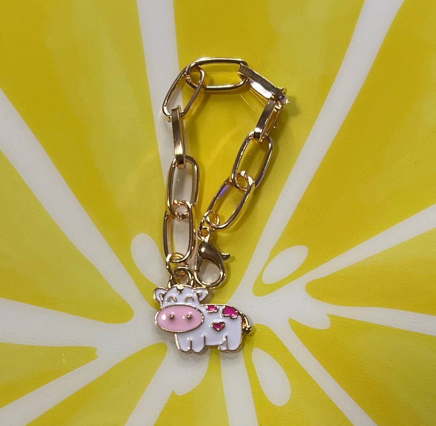 Metal Charm - Pink And White Cow