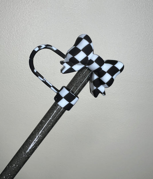 Straw Topper - Checkered Bow