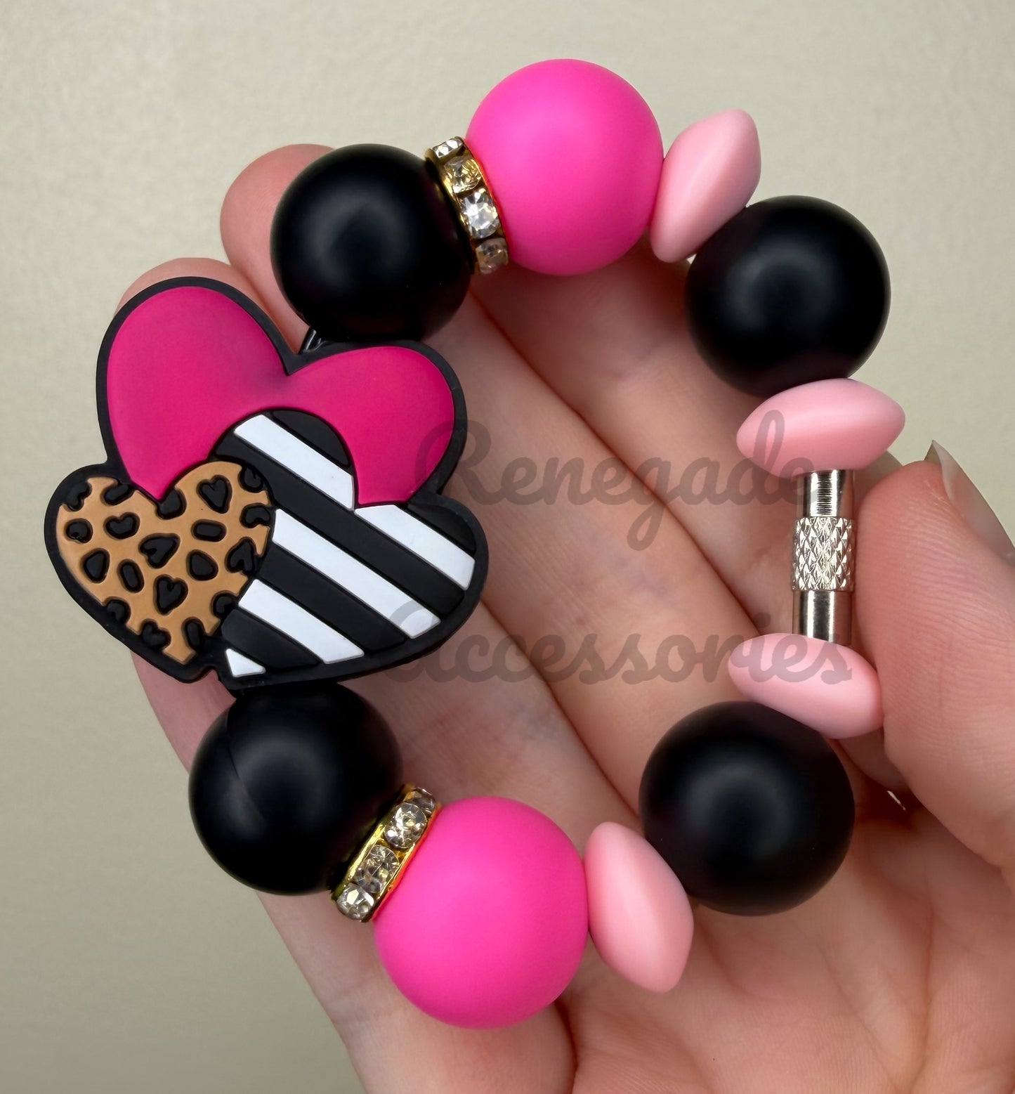 Silicone Charm - Pink Hearts