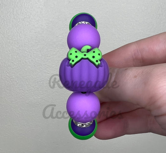 Silicone Charm - Purple & Green Polka Dot Pumpkin