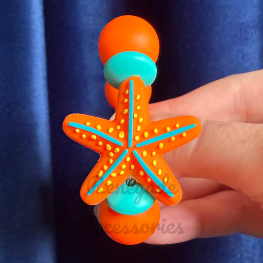 Silicone Charm - Orange Starfish/Seashell