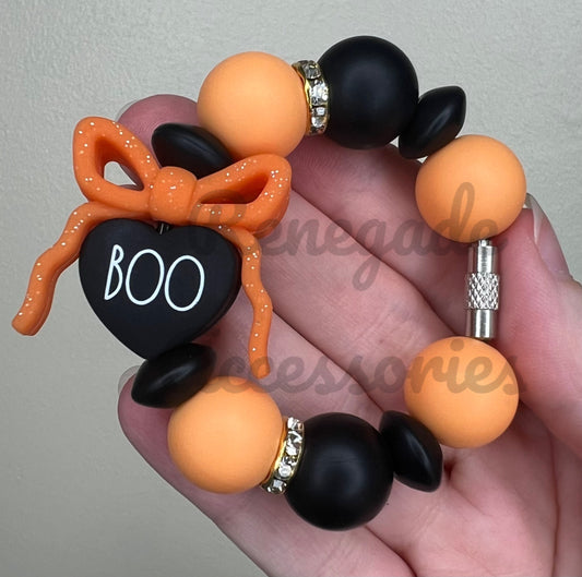 Silicone Charm - Boo Heart/Orange Bow