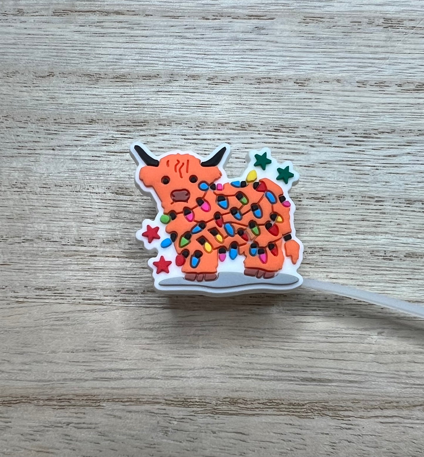 Straw Topper - Christmas Lights Cow