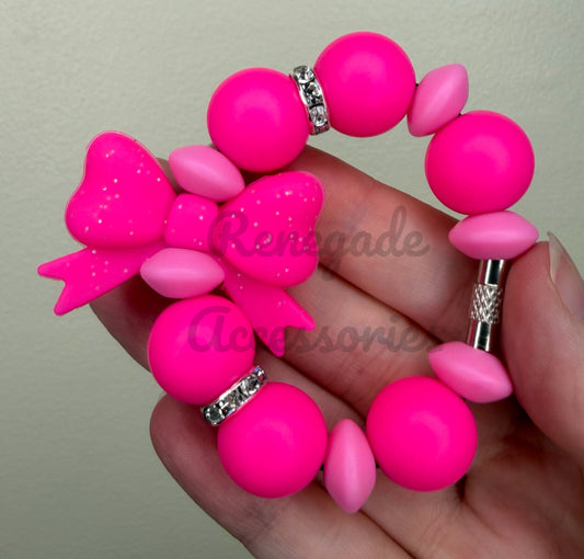 Silicone Charm - Neon Pink Glitter Bow