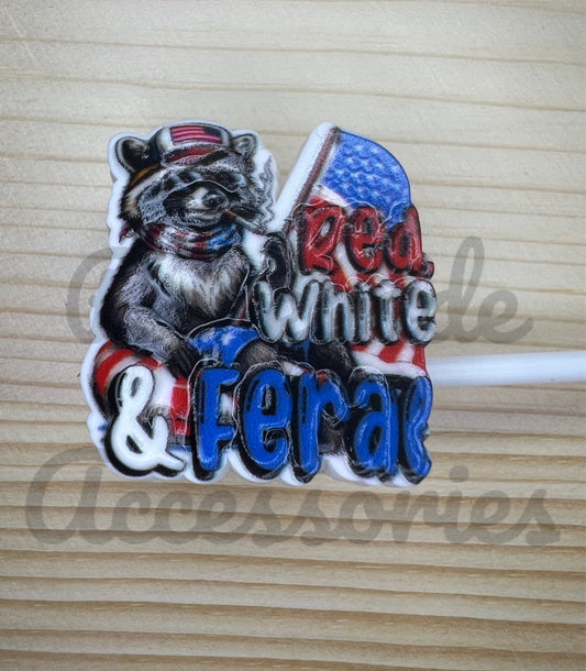 Straw Topper - Red, White, & Feral - Raccoon