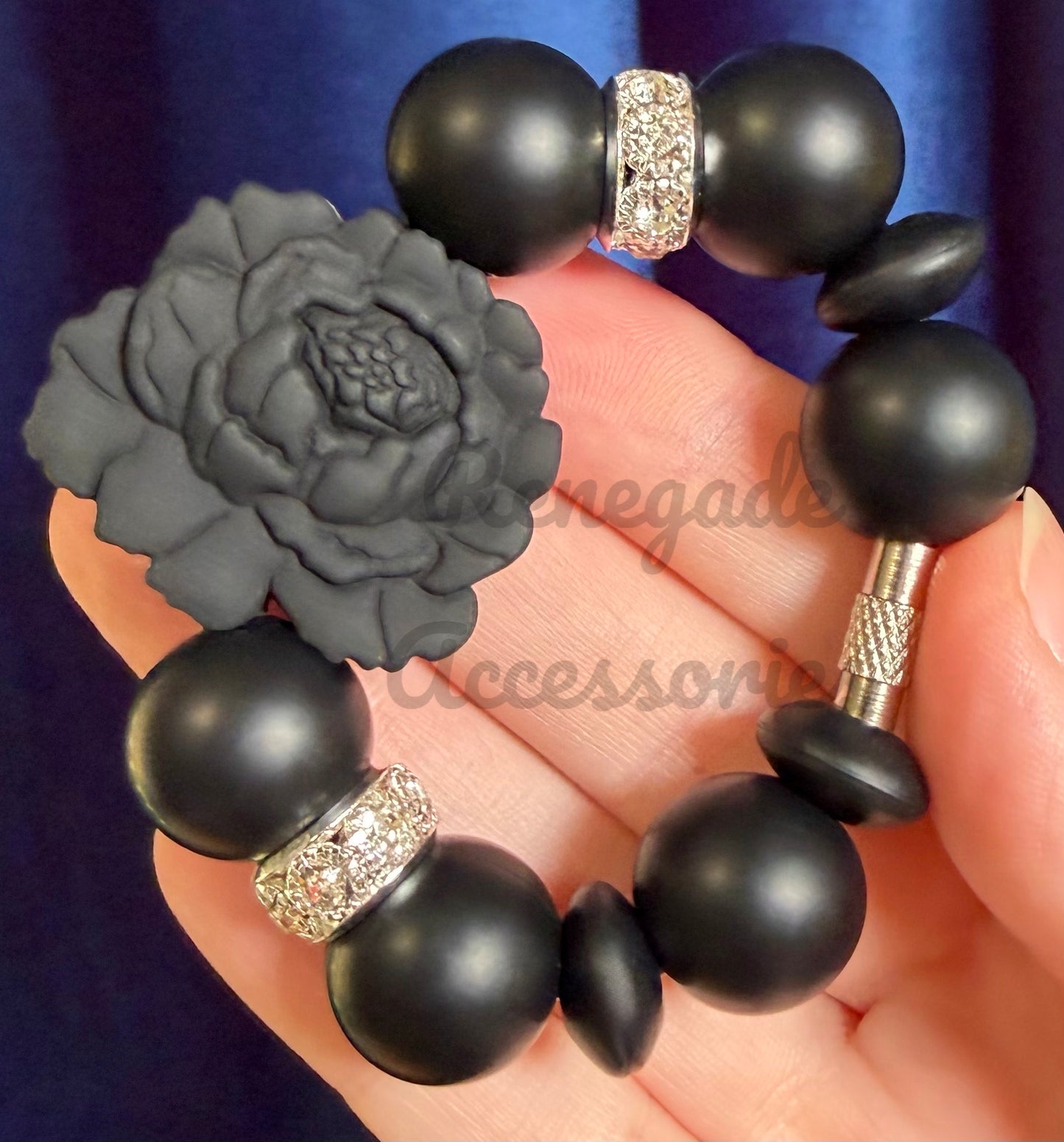Silicone Charm - Black Peony Flower