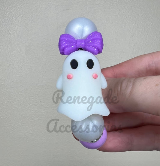 Silicone Charm - Ghost With Bow - Purple