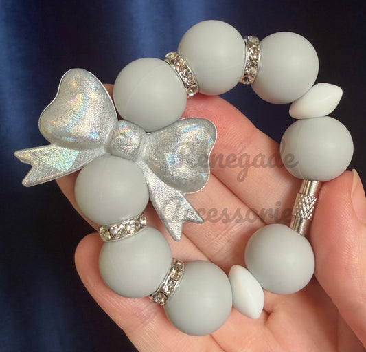 Silicone Charm - Holographic Silver Bow