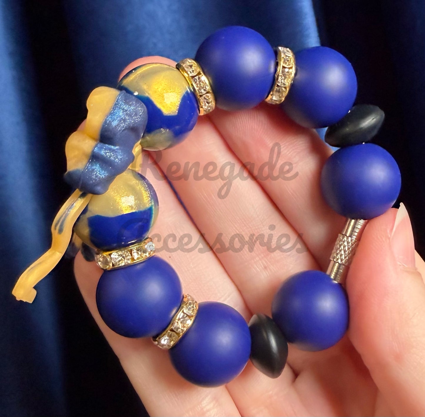 Silicone Charm - Navy & Gold Swirl Bow