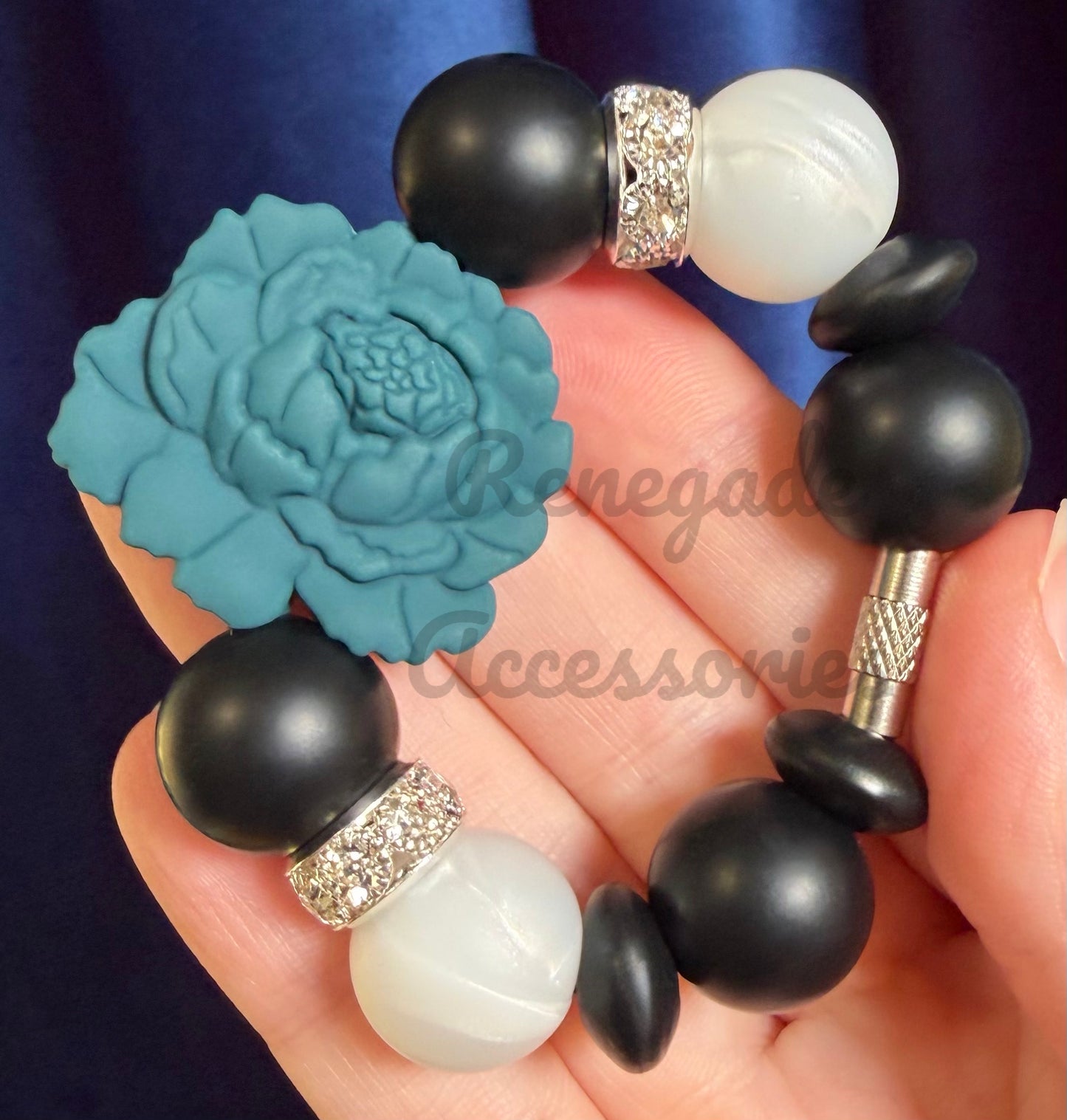 Silicone Charm - Dark Teal Peony Flower