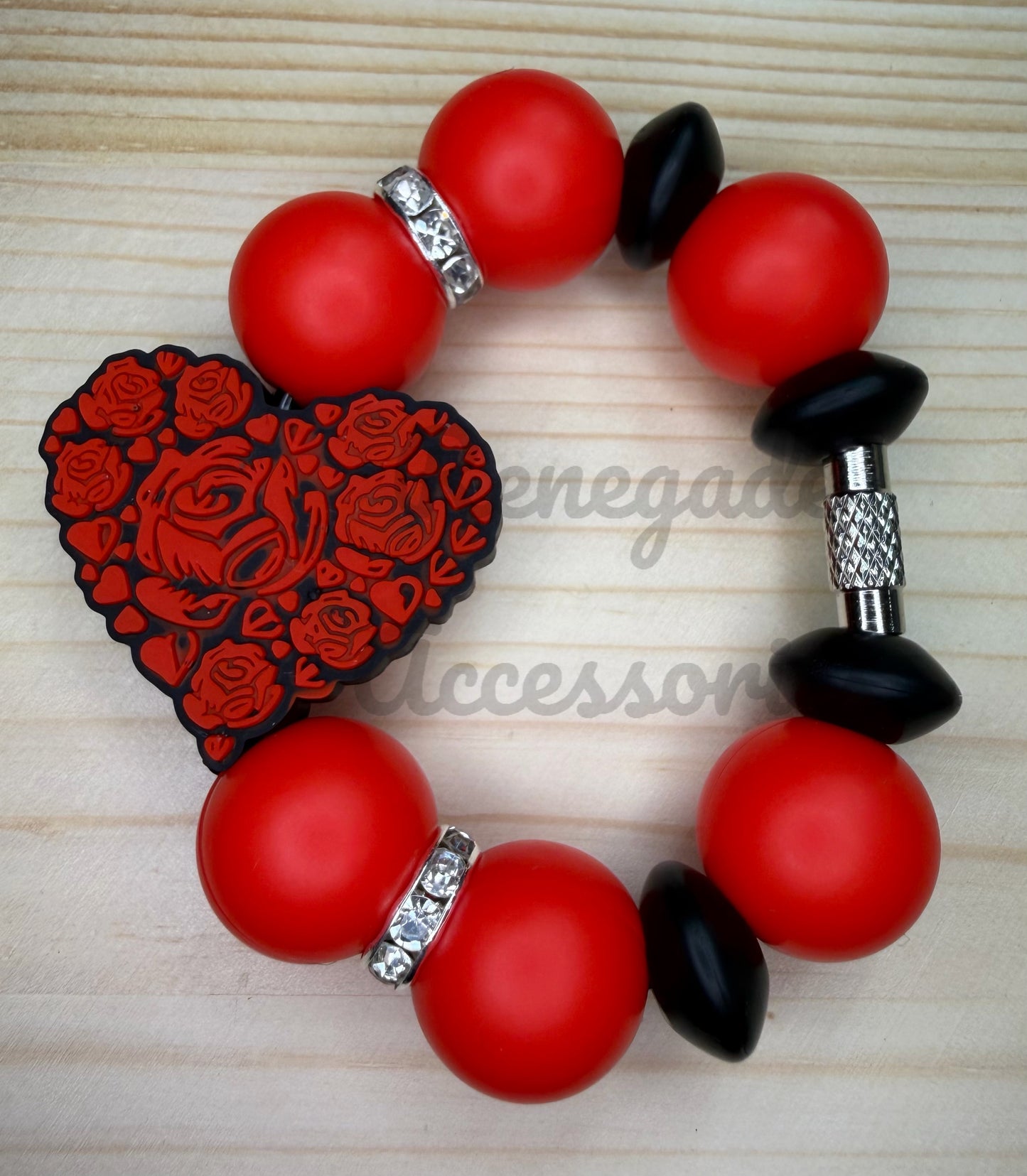 Silicone Charm - Red Rose Heart