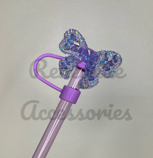 Straw Topper - Acrylic - Iridescent Bow Purple
