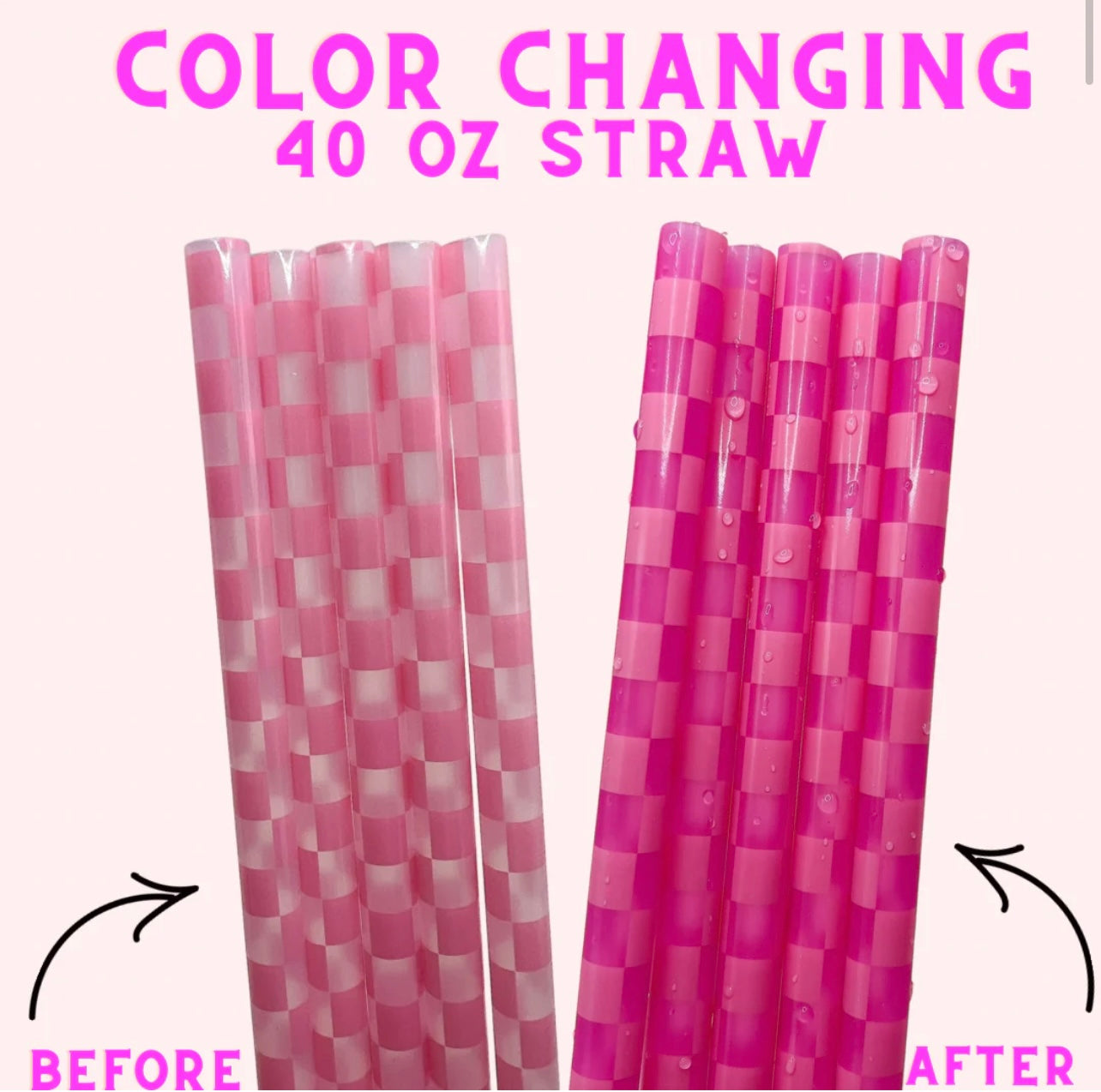 Color Changing Straw - Pink Checkered