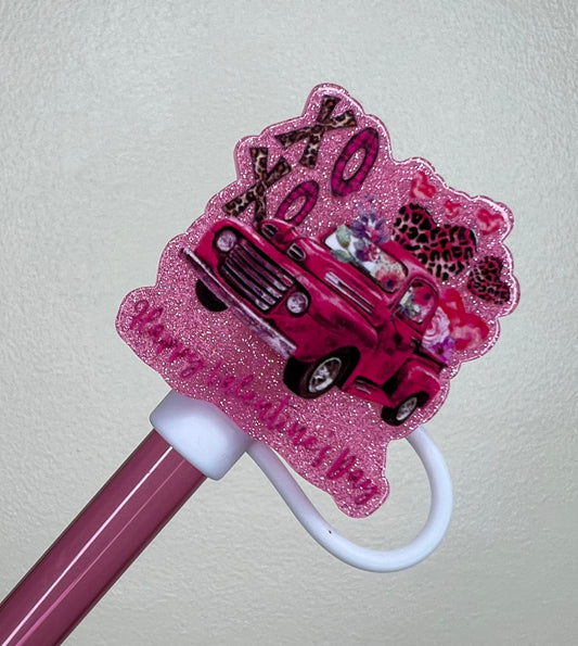 Straw Topper - Xoxo Truck - Happy Valentines Day