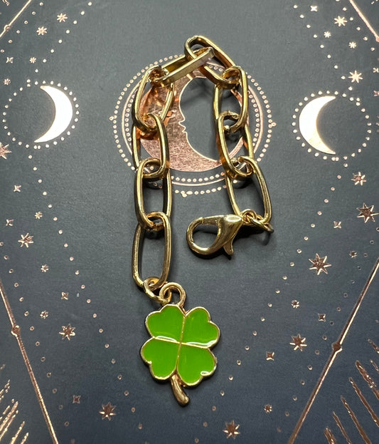 Metal Charm - Light Green Clover - Gold